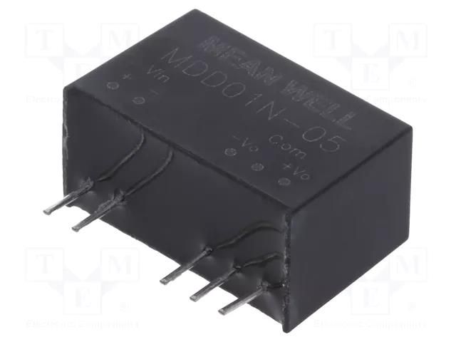 Converter: DC/DC; 1W; Uin: 21.6÷26.4VDC; Uout: 5VDC; Uout2: -5VDC MEAN WELL MDD01N-05