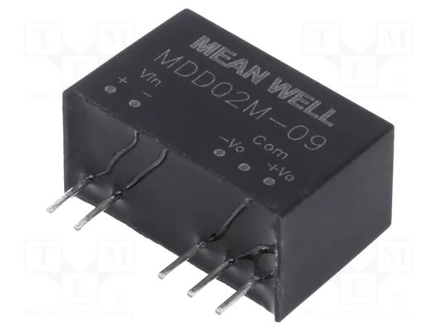 Converter: DC/DC; 2W; Uin: 10.8÷13.2VDC; Uout: 9VDC; Uout2: -9VDC MEAN WELL MDD02M-09