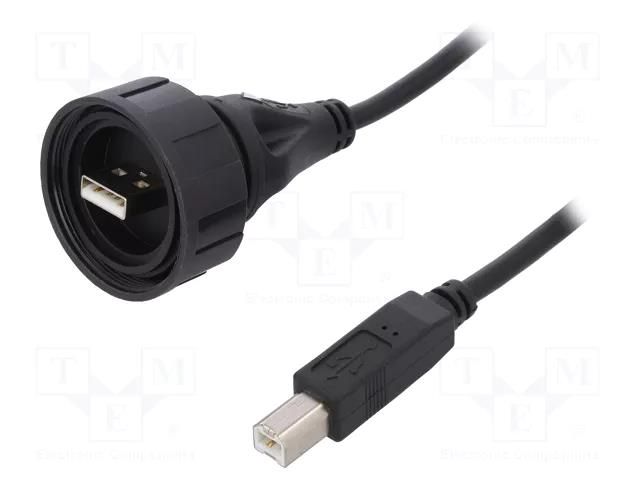 Cable; USB Buccaneer; USB A plug,USB B plug; 2m; IP68 BULGIN PX0840/A/2M00