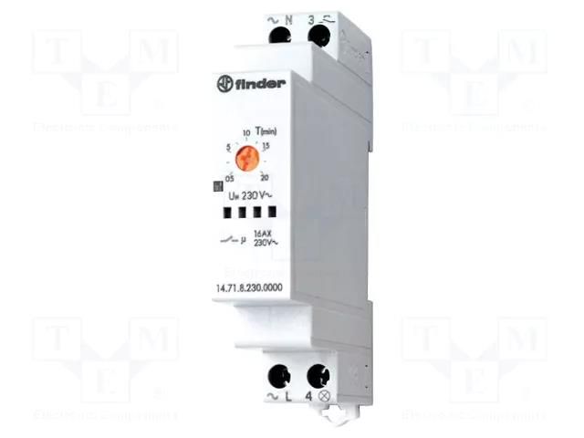 Staircase timer; for DIN rail mounting; 230VAC; SPST-NO; IP20 FINDER 14.91.8.230.0000