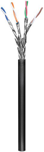 CAT 6 outdoor network cable, S/FTP (PiMF), black, 100 m - copper-clad aluminium wire (CCA), AWG 26/7 (stranded), polyethylene cable sheath (PE) 57195