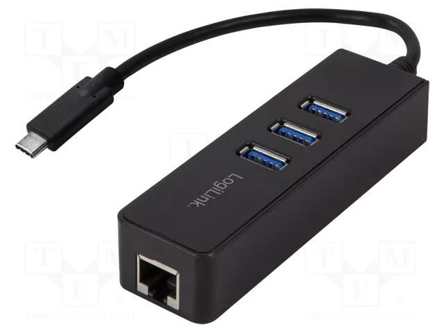 Hub USB; RJ45 socket,USB A socket x3,USB C plug; USB 3.0 LOGILINK UA0283