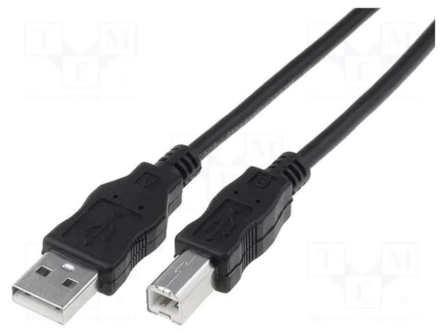 Cable; USB 2.0; USB A plug,USB B plug; nickel plated; 0.5m; black DIGITUS AK-300105-005-S