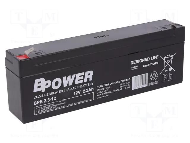 Re-battery: acid-lead; 12V; 2.3Ah; AGM; maintenance-free; 1.05kg BPOWER ACCU-BPE2.3-12/BP
