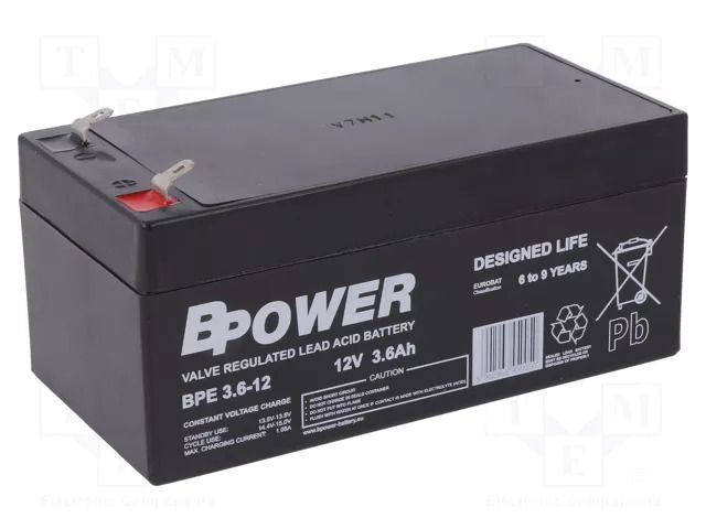 Re-battery: acid-lead; 12V; 3.6Ah; AGM; maintenance-free; 1.4kg BPOWER ACCU-BPE3.6-12/BP