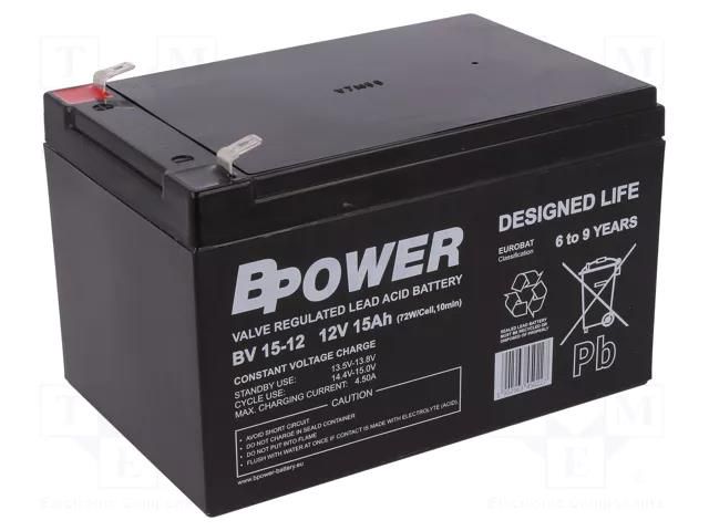 Re-battery: acid-lead; 12V; 15Ah; AGM; maintenance-free; 72W; 4.4kg BPOWER ACCU-BV15-12/BP