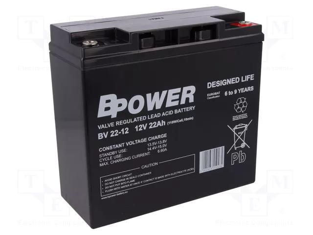 Re-battery: acid-lead; 12V; 22Ah; AGM; maintenance-free; 116W; BV BPOWER ACCU-BV22-12/BP