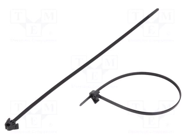 Cable tie; multi use,inside serrated with release mechanism HELLERMANNTYTON REZ200-PA66-BK