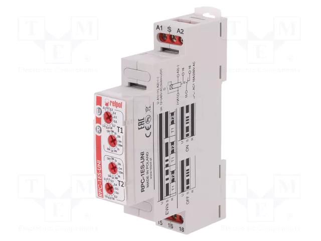 Timer; 1s÷10days; SPDT; 250VAC/16A,24VDC/16A; Usup: 12÷240VAC RELPOL RPC-1ES-UNI