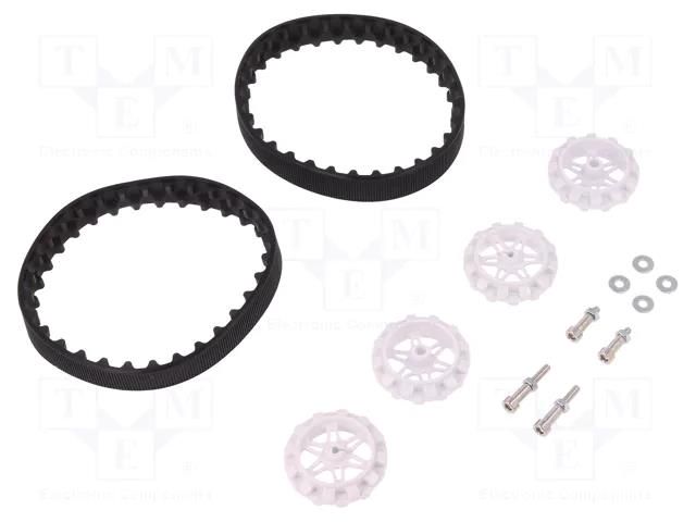 Tracks; Kit: 4 wheels,nut x2,washer x2,screw x2; Shaft: D spring POLOLU POLOLU-3035