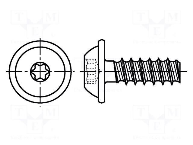 Screw; for plastic; with flange; 2.5x12; Head: button; Torx® PLUS BOSSARD B2.5X12/BN20165