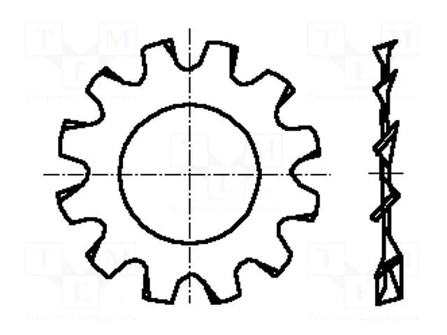 Washer; externally serrated; M2; D=4.5mm; h=0.3mm; spring steel BOSSARD B2/BN789