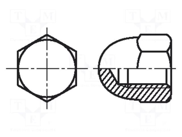 Nut; hexagonal; M12; 1.75; polyamide; 17mm; BN 83; DIN 1587; dome BOSSARD B12/BN83