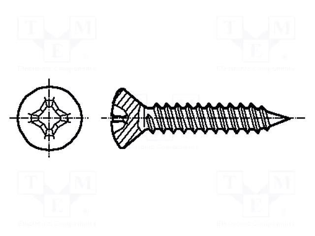 Screw; 2.9x16; Head: countersunk; Phillips; PH1; hardened steel BOSSARD B2.9X16/BN996