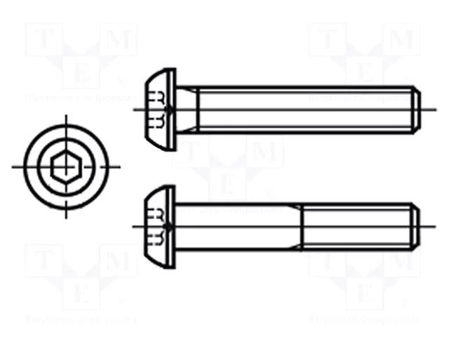 Screw; M2x4; 0.4; Head: button; hex key; HEX 1,3mm; ISO 7380-1 BOSSARD B2X4/BN8699