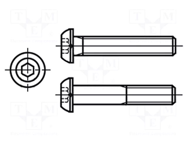 Screw; M2x6; 0.4; Head: button; hex key; HEX 1.3mm; ISO 7380-1 BOSSARD B2X6/BN8699