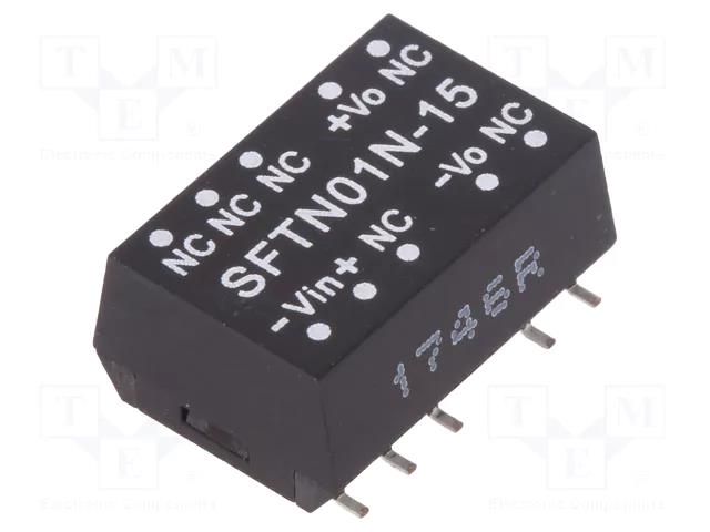 Converter: DC/DC; 1W; Uin: 21.6÷26.4VDC; Uout: 15VDC; Iout: 67mA; SMT MEAN WELL SFTN01N-15
