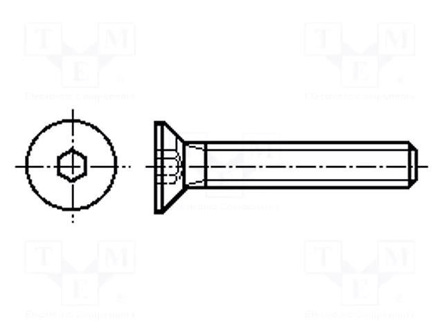 Screw; M10x30; 1.5; Head: countersunk; hex key; HEX 6mm; steel; zinc BOSSARD B10X30/BN1422