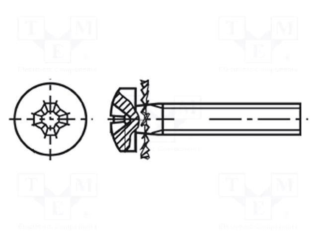 Screw; M3x8; 0.5; Head: cheese head; Phillips; PH1; steel; zinc BOSSARD B3X8/BN40100