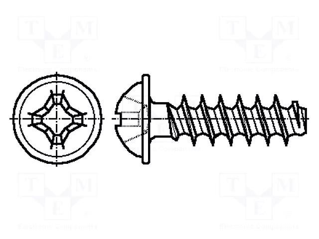 Screw; for plastic; 4x12; Head: button; Phillips; PH2; steel; zinc BOSSARD B4X12/BN13578