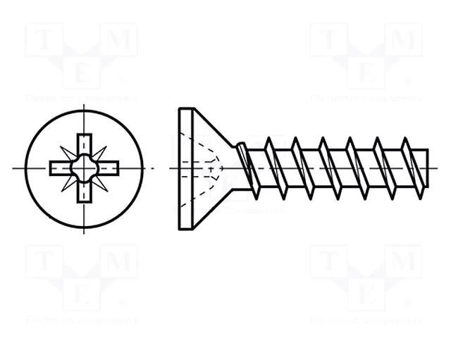 Screw; for plastic; 3.5x12; Head: countersunk; Pozidriv; PZ2; steel BOSSARD B3.5X12/BN82427