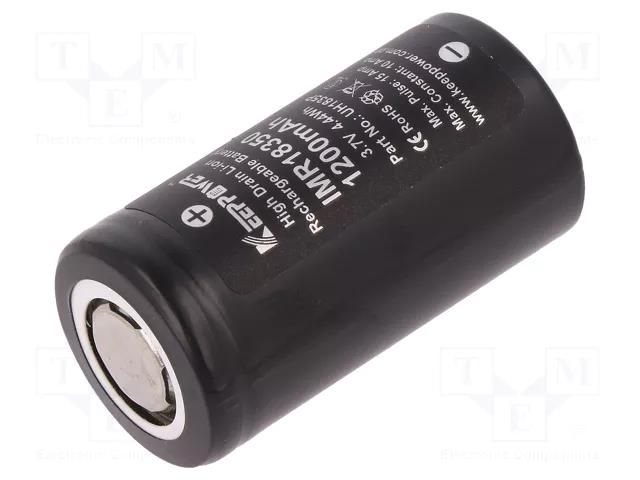 Re-battery: Li-Ion; 18350; 3.7V; 1200mAh; Ø18.3x35mm; 10A KEEPPOWER ACCU-IMR18350-10A