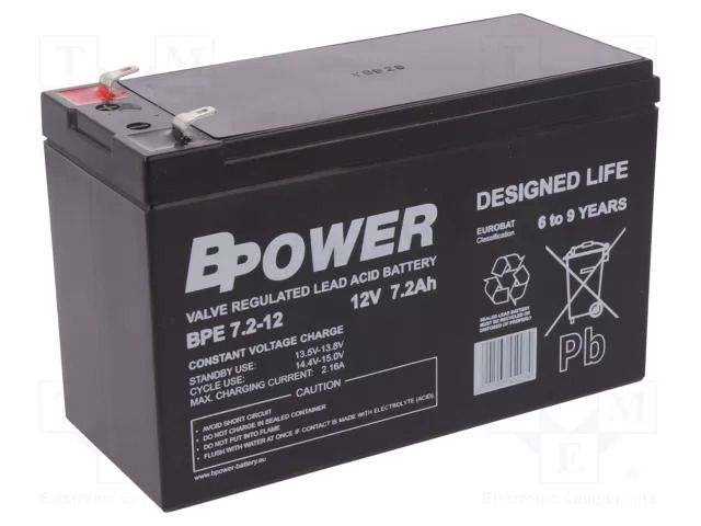 Re-battery: acid-lead; 12V; 7.2Ah; AGM; maintenance-free; 2.25kg BPOWER ACCU-BPE7.2-12/BP