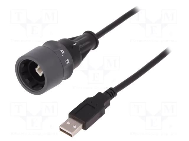 Cable; USB 2.0; USB A plug,USB B plug; 3m; IP66,IP68,IP69K; 1A BULGIN PXP6040/B/3M00