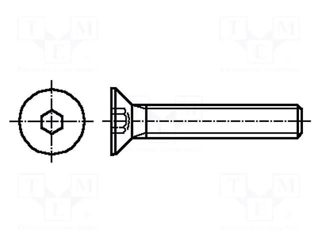 Screw; M8x70; 1.25; Head: countersunk; hex key; HEX 5mm; DIN 7991 KRAFTBERG K8X70-ISO10642-A2