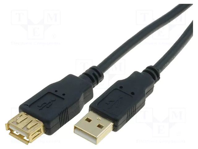 Cable; USB 2.0; USB A socket,USB A plug; gold-plated; 5m; black VCOM CU202G-B-050-PB