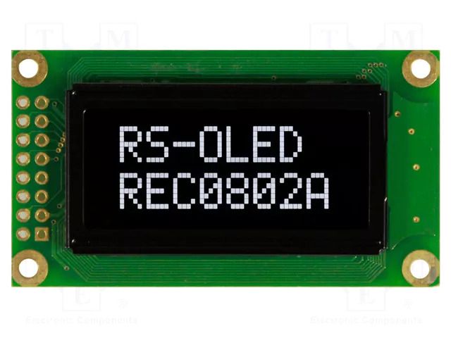 Display: OLED; alphanumeric; 8x2; Dim: 58x32x10mm; white; PIN: 16 RAYSTAR OPTRONICS REC000802AWPP5N01