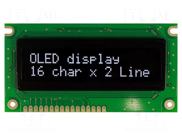 Display: OLED; alphanumeric; 16x2; Dim: 84x44x10mm; white; PIN: 16 RAYSTAR OPTRONICS REC001602EWPP5N01