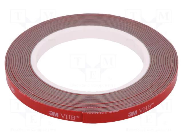 Tape: fixing; W: 9mm; L: 5m; Thk: 1.1mm; acrylic; grey; max.230°C 3M 3M-110-9-5