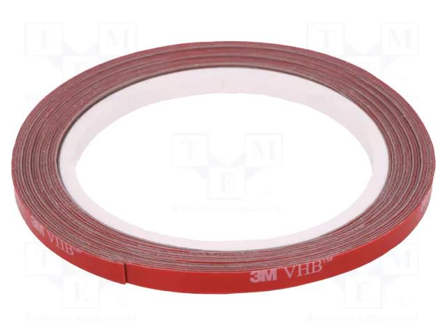 Tape: fixing; W: 6mm; L: 5m; Thk: 0.6mm; acrylic; grey; max.230°C 3M 3M-60-6-5