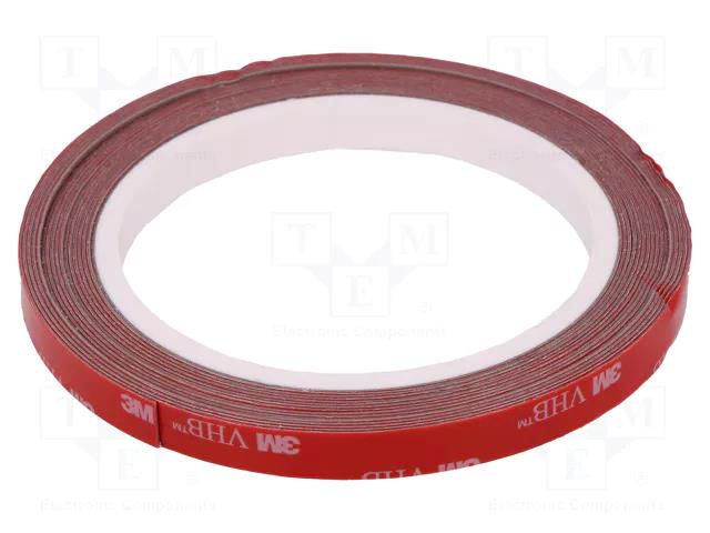 Tape: fixing; W: 9mm; L: 5m; Thk: 0.6mm; acrylic; grey; max.230°C 3M 3M-60-9-5