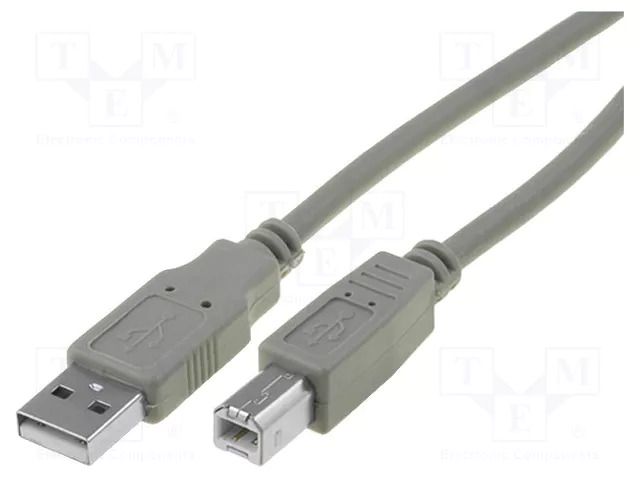 Cable; USB 2.0; USB A plug,USB B plug; nickel plated; 3m; grey VCOM CU201-030-PB