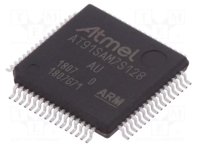 IC: ARM7TDMI microcontroller; Flash: 128kx8bit; LQFP64; 32kBSRAM MICROCHIP TECHNOLOGY AT91SAM7S128D-AU