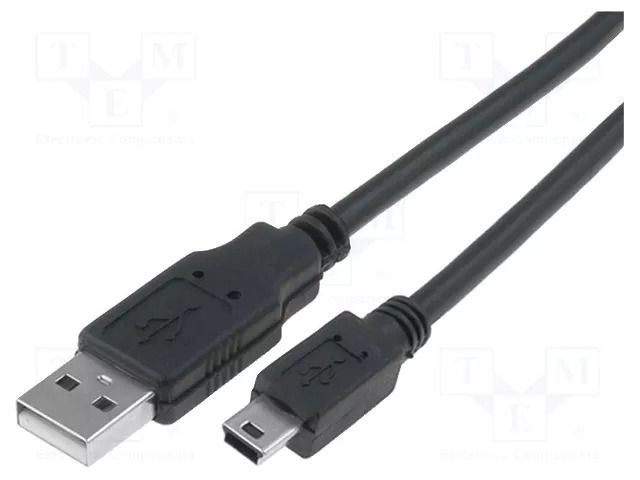 Cable; USB 2.0; USB A plug,USB B mini plug; nickel plated; 5m VCOM CU215-050-PB