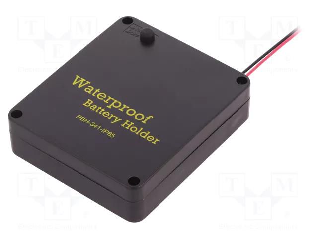Holder; AA,R6; Batt.no: 4; cables; 150mm; black; IP65; with switch COMF PBH-341-IP65-AS