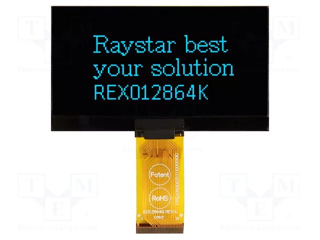 Display: OLED; graphical; 2.7"; 128x64; Dim: 73x41.86x2.15mm; blue RAYSTAR OPTRONICS REX012864KSPP3N0