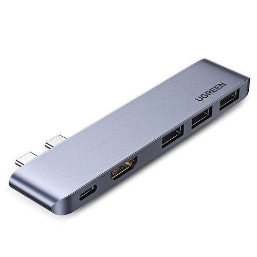 HUB Ugreen 60559 2x USB-C / USB-C PD (Thunderbolt 3, 100W, 4K 60 Hz, 10 Gbps) / HDMI 4K 30 Hz / 3x USB 3.0 for MacBook Pro / Air - Gray, Ugreen 6957303865598 6957303865598