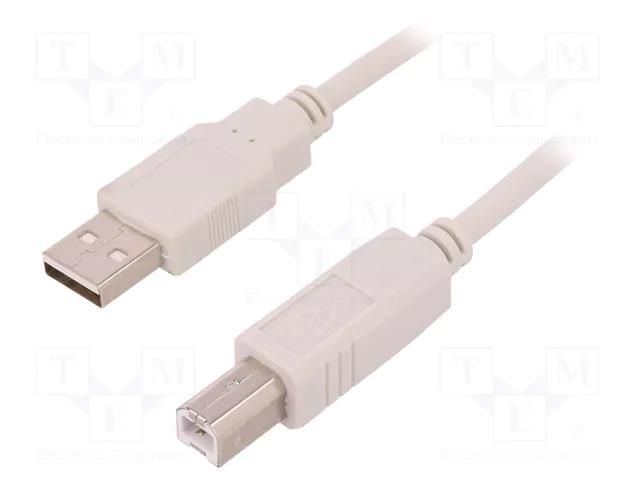 Cable; USB 2.0; USB A plug,USB B plug; 3m; white QOLTEC QOLTEC-52321