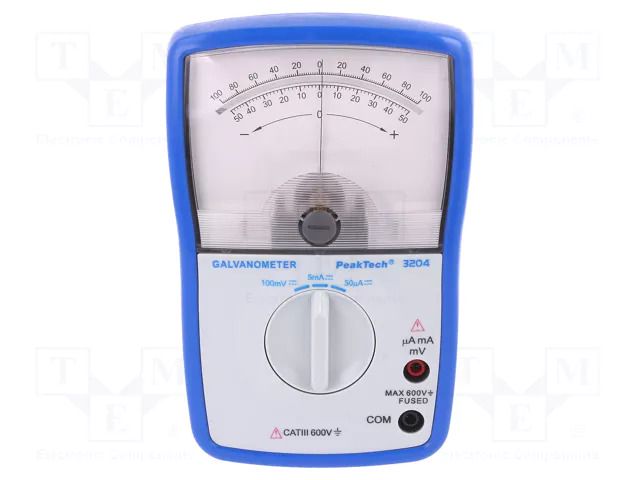 Galvanometer; Features: impact resistant holster; analogue; ±3% PEAKTECH PKT-P3204