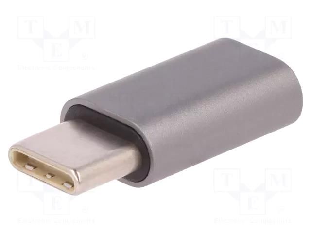 Adapter; USB 2.0; USB B micro socket,USB C plug; aluminium QOLTEC QOLTEC-50478