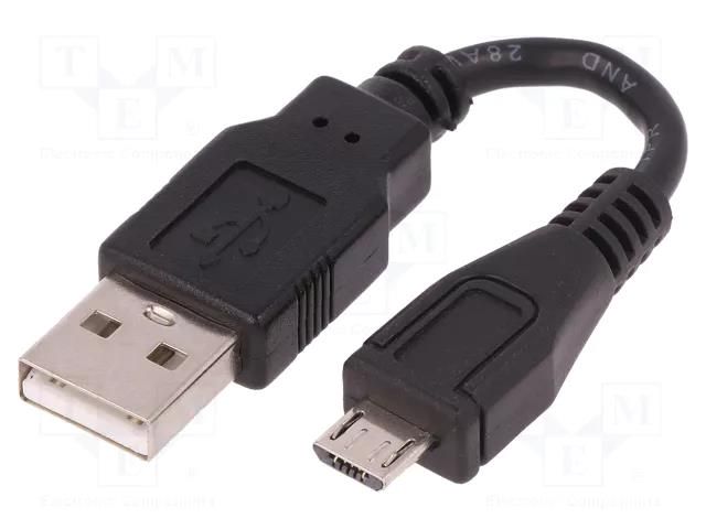 Cable; USB 2.0; USB A plug,USB B micro plug; 0.1m; black QOLTEC QOLTEC-50520