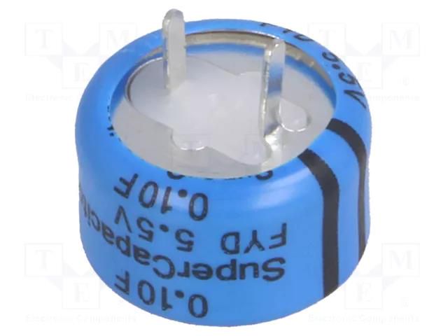 Supercapacitor; THT; 0.1F; 5.5VDC; -20÷80%; Body dim: Ø13x8.5mm KEMET FYD0H104ZF