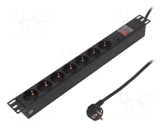 Plug socket strip: protective; Sockets: 7; 250VAC; 16A; black; 2m LOGILINK PDU7C01