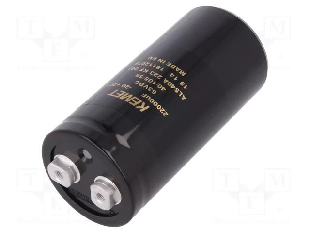 Capacitor: electrolytic; 22mF; 63VDC; Ø51x105mm; Pitch: 22.2mm KEMET ALS40A223KF063