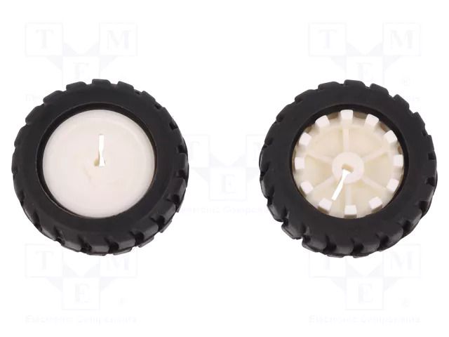 Wheel; white,black; Shaft: D spring; push-in; Ø: 42mm; W: 19mm; 2pcs. DFROBOT DF-FIT0085