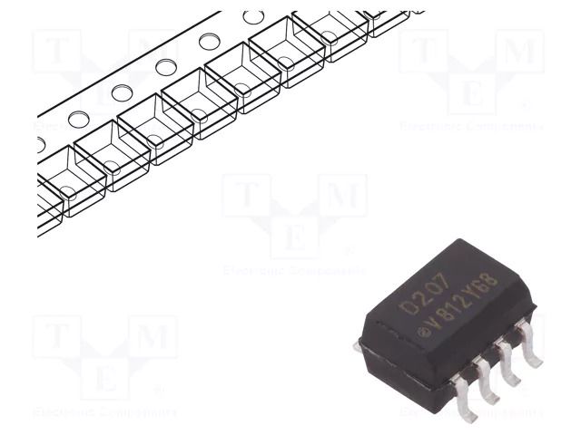 Optocoupler; SMD; Ch: 2; OUT: transistor; Uinsul: 5.3kV; Uce: 80V; SO8 VISHAY VOD207T